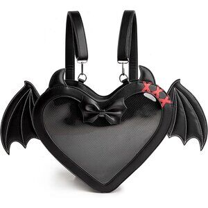Gothic Heart Shaped Ita Bag with Bat Wings Backpack and Crossbody Purse